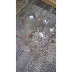 Mikasa Rosella Pink Frosted Bowl With Floral Design, Vtg.